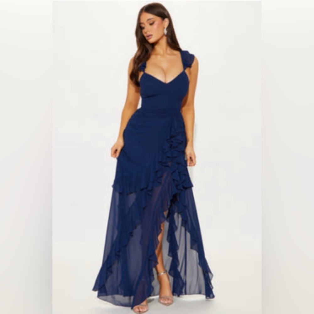 Navy Blue Chiffon Formal Dress